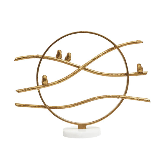 Evra Hoop Bird Sculpture In Gold With White Marble Base