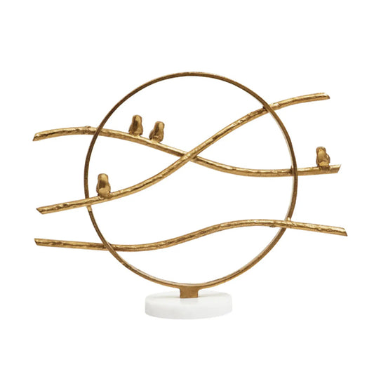 Evra Hoop Bird Sculpture In Gold With White Marble Base