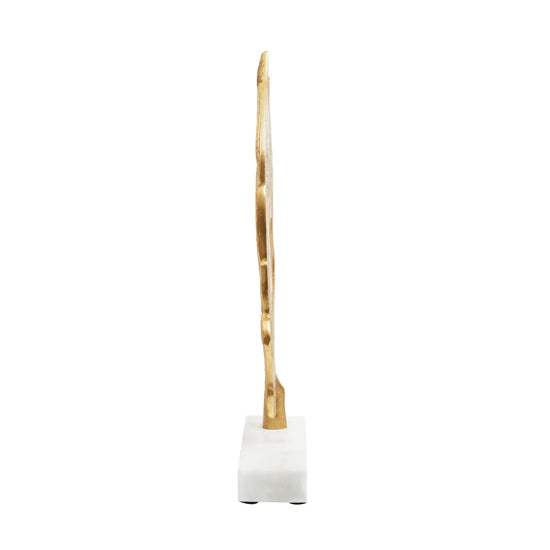 Evra Peacock Feather Sculpture In Gold On White Marble Base
