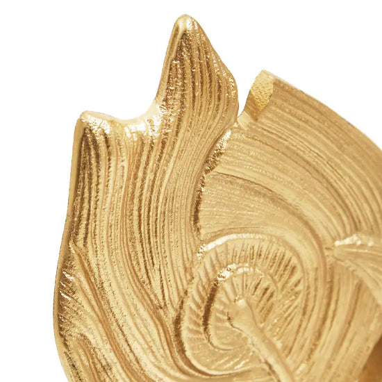 Evra Peacock Feather Sculpture In Gold On White Marble Base