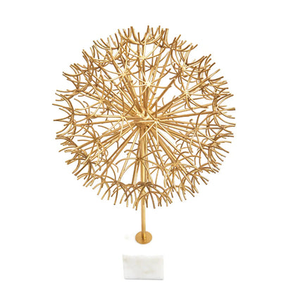 Evra Metal Dandelion Sculpture In Gold With White Marble Base
