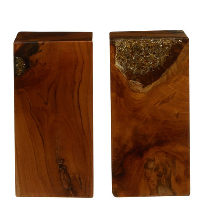 Sakra Teak Wood Set Of 2 Bookends In Dark Brown