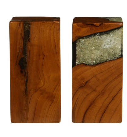 Sakra Teak Wood Set Of 2 Bookends In Burnt Effect