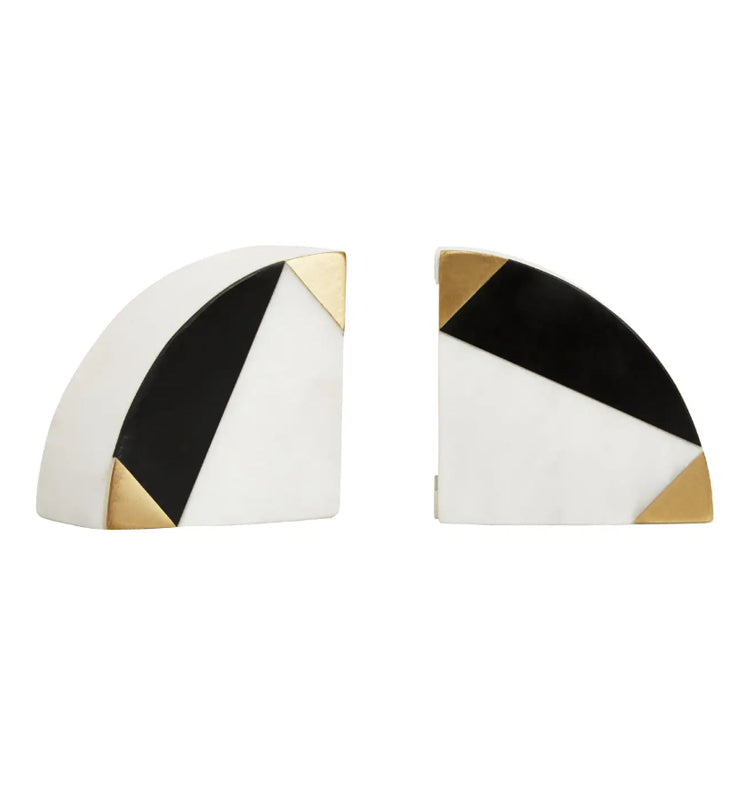 Oleena Onyx Stone Set Of 2 Bookends In Black And White