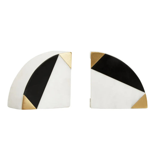 Oleena Onyx Stone Set Of 2 Bookends In Black And White