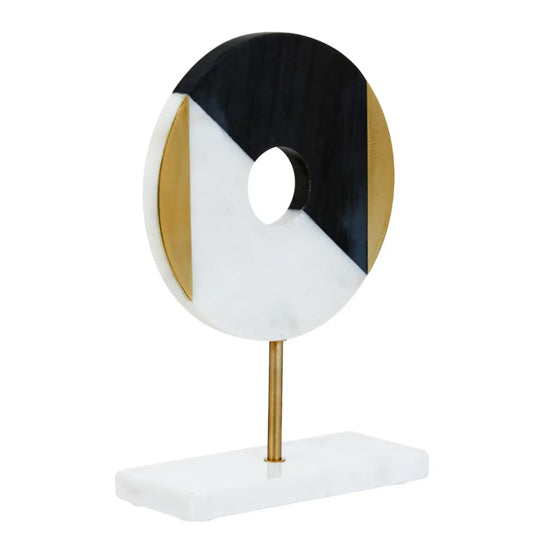 Omari Brass Disc Sculpture In Gold With White Marble Base