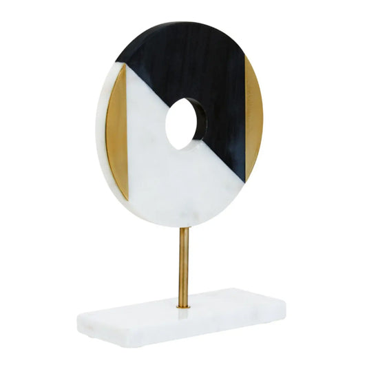 Omari Brass Disc Sculpture In Gold With White Marble Base