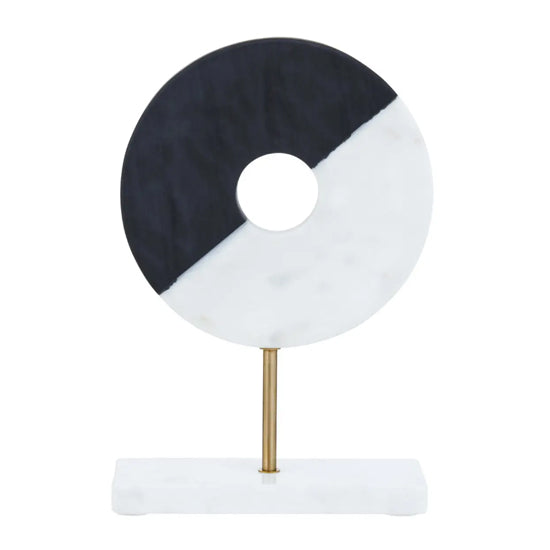 Omari Brass Disc Sculpture In Gold With White Marble Base