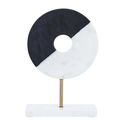 Omari Brass Disc Sculpture In Gold With White Marble Base