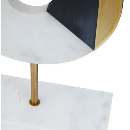 Omari Brass Disc Sculpture In Gold With White Marble Base