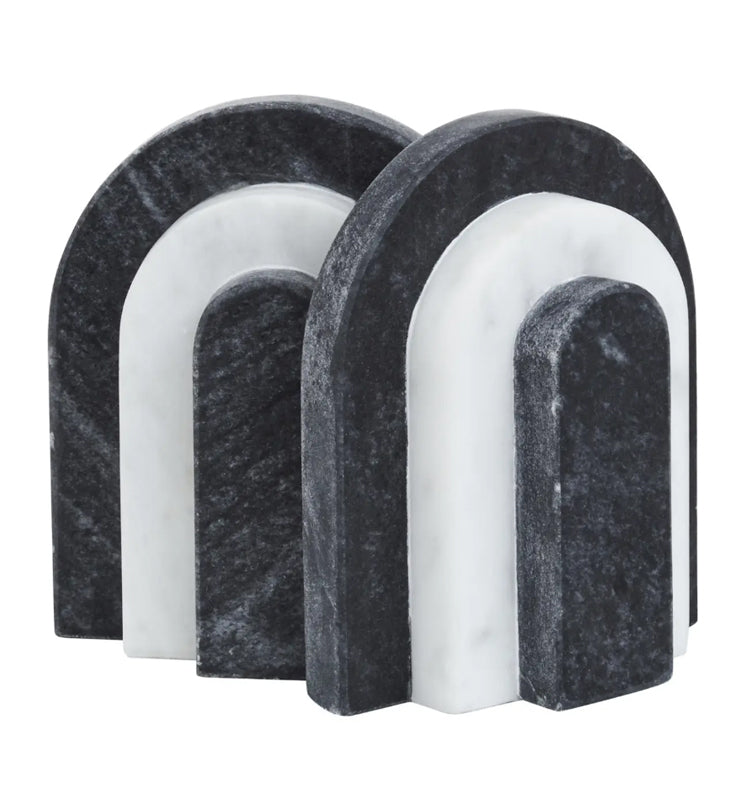Oxana Marble Set Of 2 Bookends In Black And White