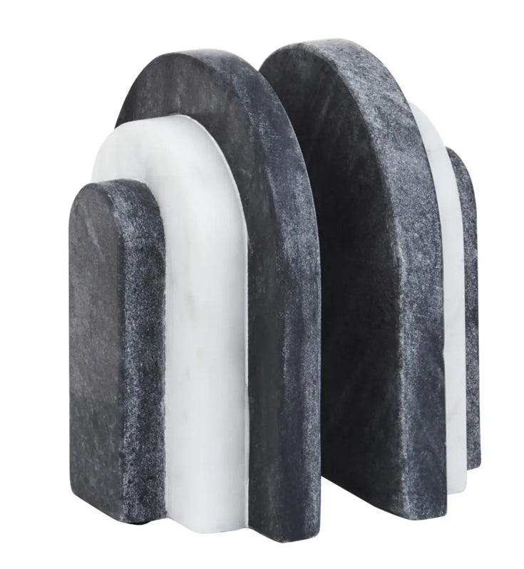 Oxana Marble Set Of 2 Bookends In Black And White