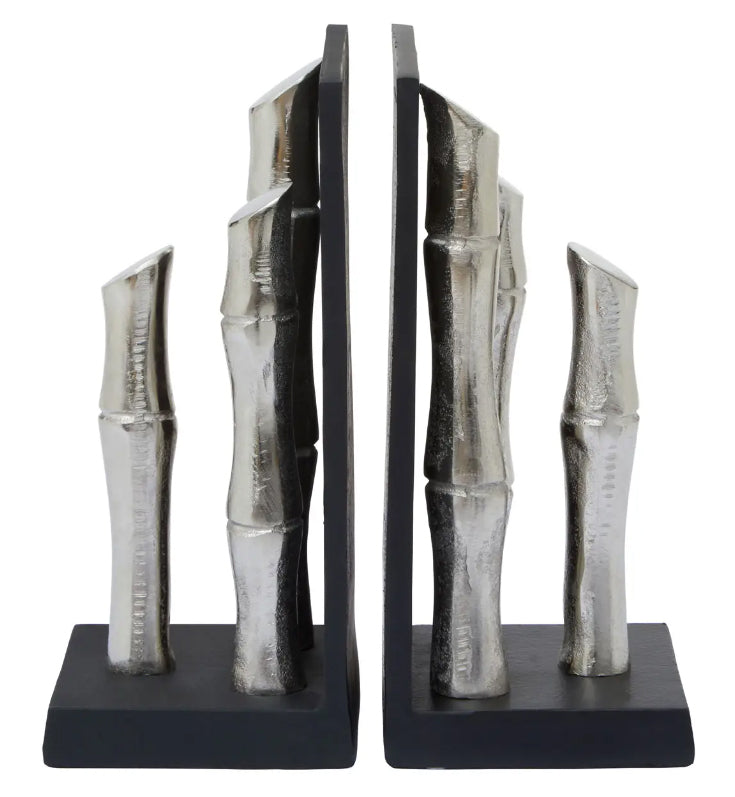 Hiba Metal Set Of 2 Bamboo Sticks Bookends In Silver