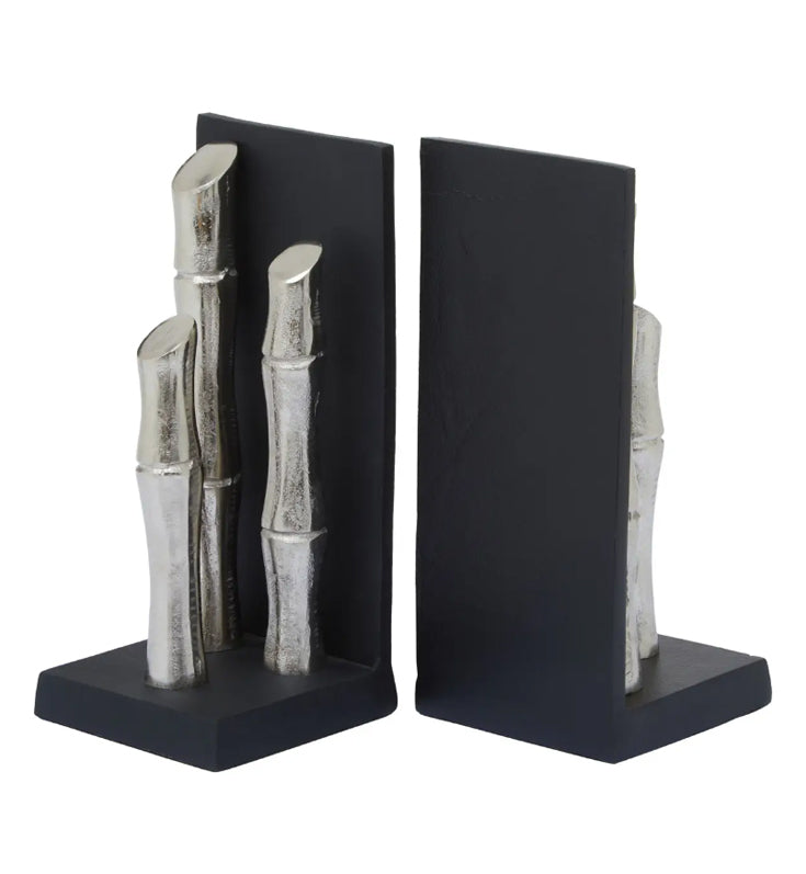 Hiba Metal Set Of 2 Bamboo Sticks Bookends In Silver
