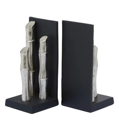 Hiba Metal Set Of 2 Bamboo Sticks Bookends In Silver