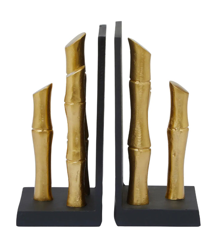 Hiba Metal Set Of 2 Bamboo Sticks Bookends In Gold