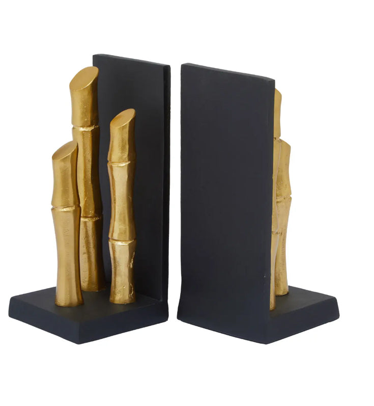 Hiba Metal Set Of 2 Bamboo Sticks Bookends In Gold