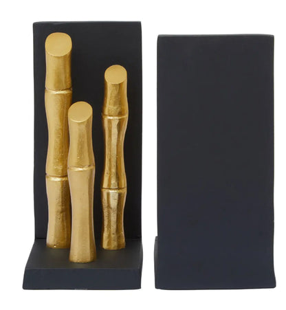 Hiba Metal Set Of 2 Bamboo Sticks Bookends In Gold