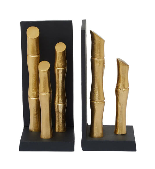 Hiba Metal Set Of 2 Bamboo Sticks Bookends In Gold