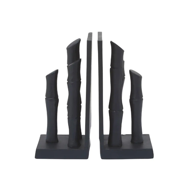 Hiba Metal Set Of 2 Bamboo Sticks Bookends In Black