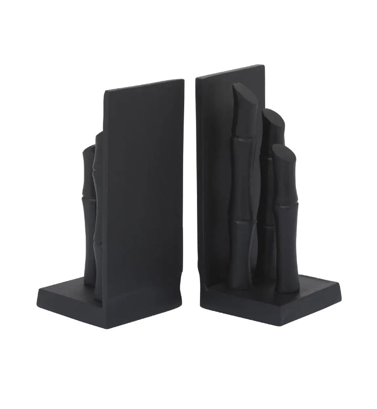 Hiba Metal Set Of 2 Bamboo Sticks Bookends In Black