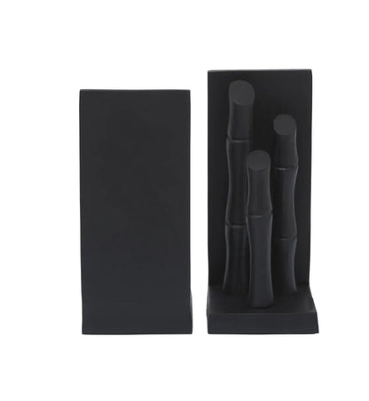 Hiba Metal Set Of 2 Bamboo Sticks Bookends In Black