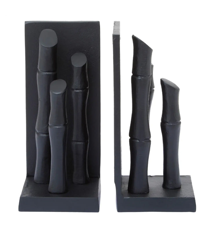 Hiba Metal Set Of 2 Bamboo Sticks Bookends In Black