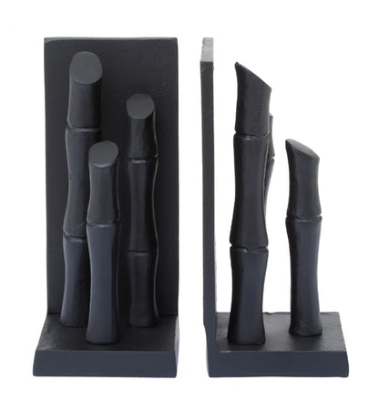 Hiba Metal Set Of 2 Bamboo Sticks Bookends In Black