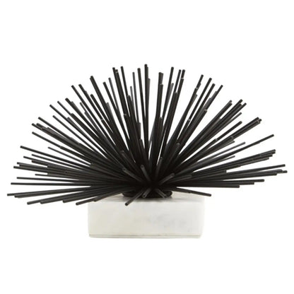 Mirano Metal Starburst Sculpture In Black With White Marble Base