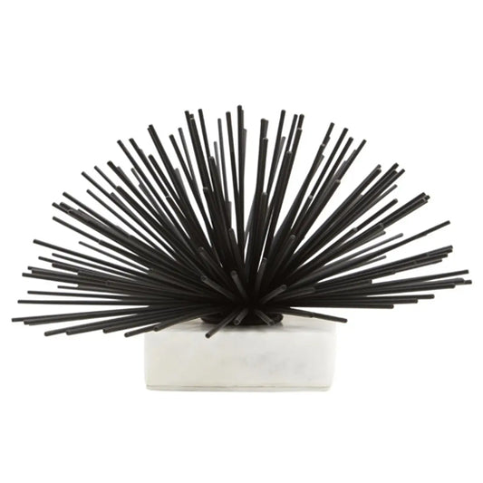 Mirano Metal Starburst Sculpture In Black With White Marble Base
