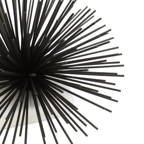 Mirano Metal Starburst Sculpture In Black With White Marble Base