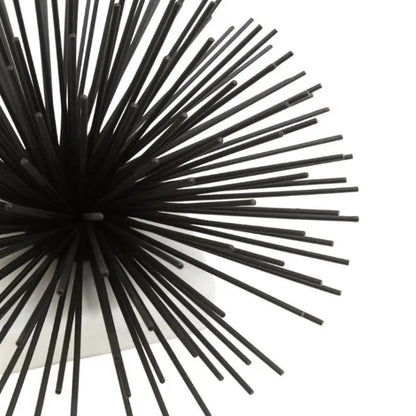 Mirano Metal Starburst Sculpture In Black With White Marble Base