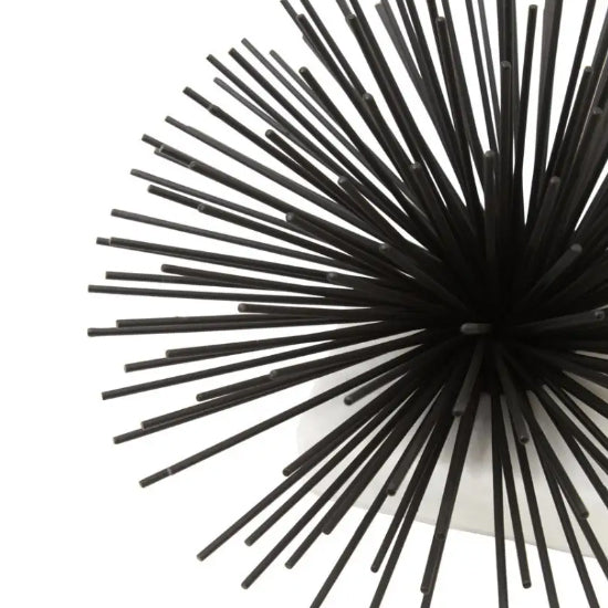 Mirano Metal Starburst Sculpture In Black With White Marble Base