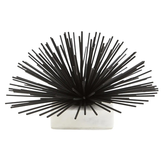 Mirano Metal Starburst Sculpture In Black With White Marble Base
