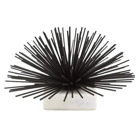 Mirano Metal Starburst Sculpture In Black With White Marble Base