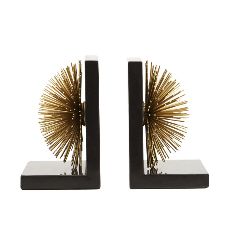 Mirano Metal Set Of 2 Starburst Bookends In Black