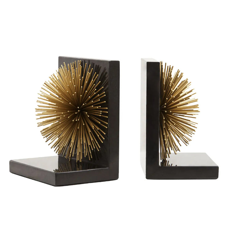 Mirano Metal Set Of 2 Starburst Bookends In Black