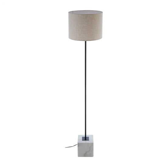 Murdoch Natural Linen Floor Lamp With White Marble Base