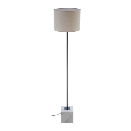 Murdoch Natural Linen Floor Lamp With White Marble Base