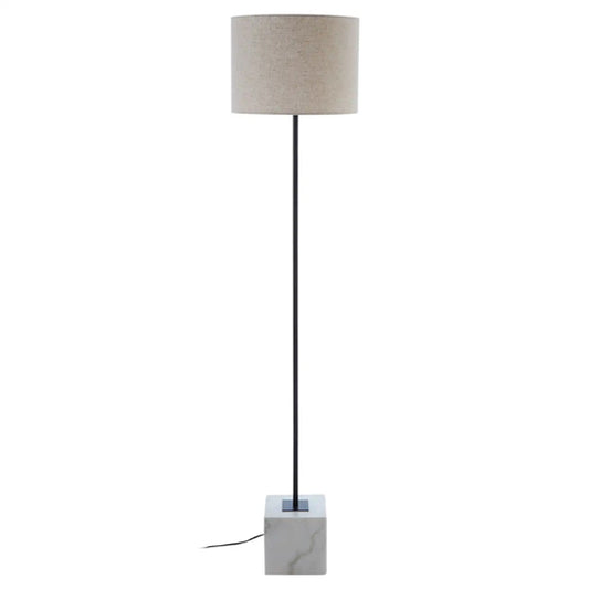 Murdoch Natural Linen Floor Lamp With White Marble Base