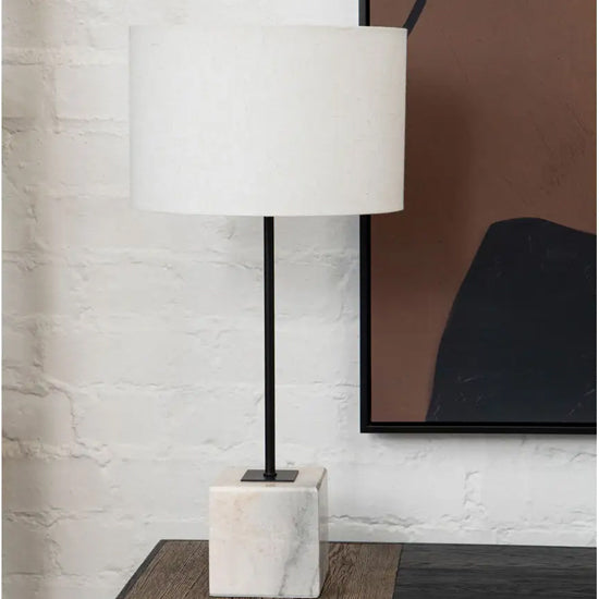 Murdoch Natural Linen Table Lamp With White Marble Base
