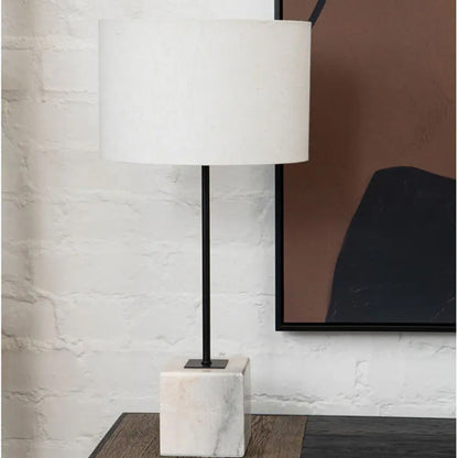 Murdoch Natural Linen Table Lamp With White Marble Base
