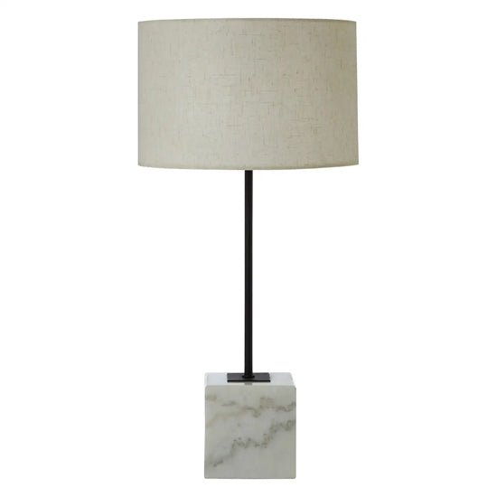 Murdoch Natural Linen Table Lamp With White Marble Base