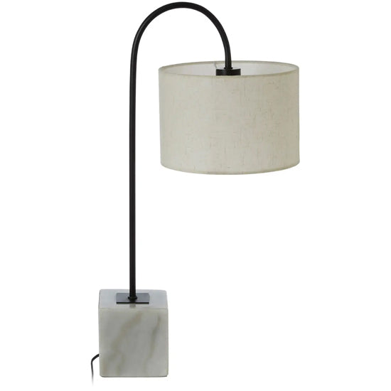Murdoch White Linen Curved Table Lamp With White Marble Base