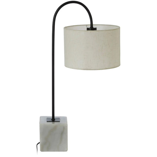 Murdoch White Linen Curved Table Lamp With White Marble Base