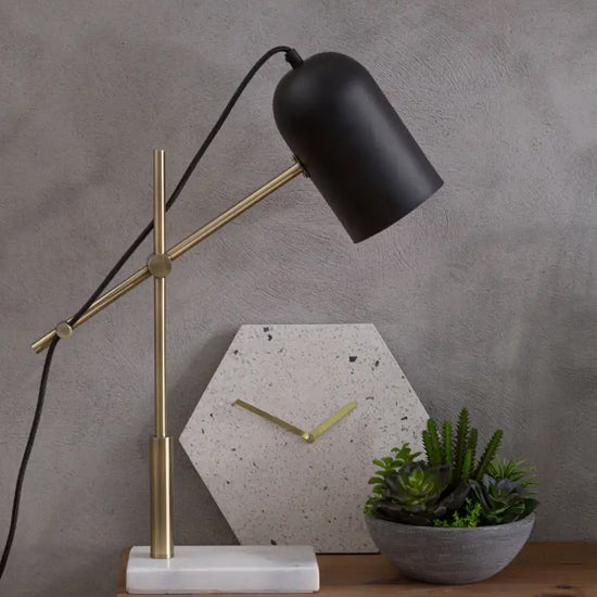 Equipoise Black Shade Table Lamp With And White Marble Base