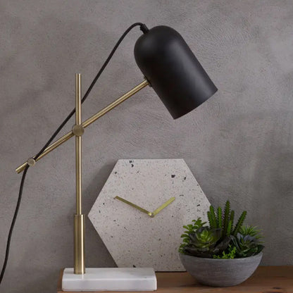 Equipoise Black Shade Table Lamp With And White Marble Base