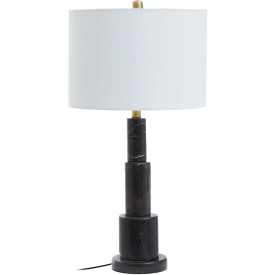 Elara White Shade Table Lamp With Black Marble Base