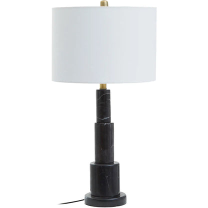 Elara White Shade Table Lamp With Black Marble Base
