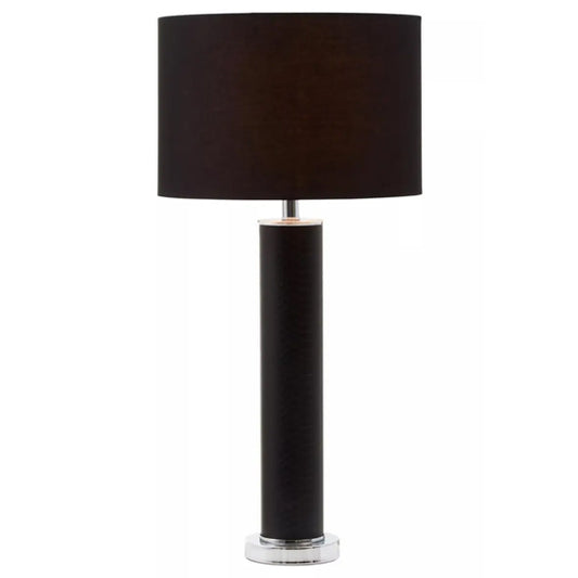 Hanah Black Snake Leather Effect Shade Table Lamp With Chrome Base